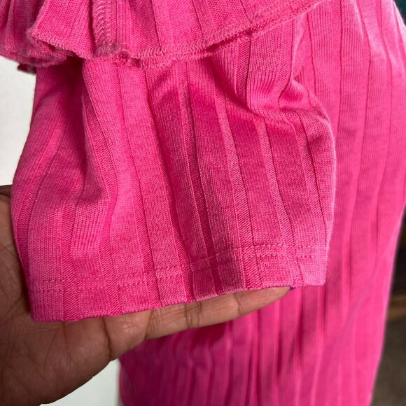 🟣🟣🟣 ZARA TRAFALUC Women's Small Pink Ribbed Ruffle Off The Shoulder Shirt - Picture 4 of 8